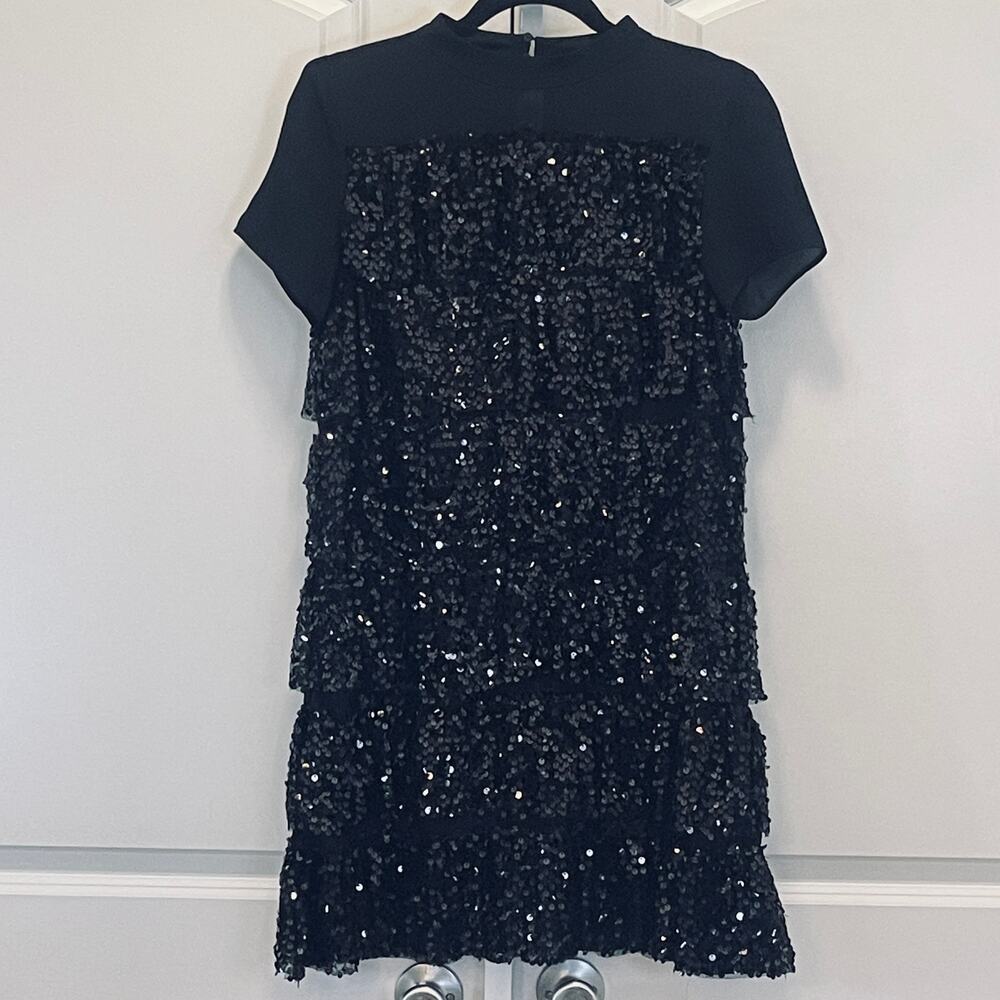 Zara Tiered Ruffle Sequin Holiday Party Dress - Women Size XS - Black